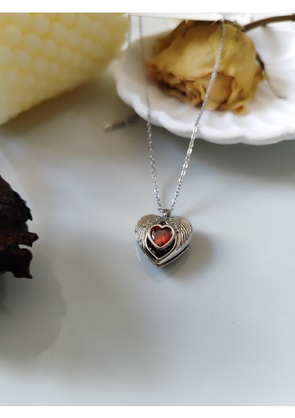 Madalyon Kırmızı Melek Açılabilir Kapaklı Resim Koyulabilir Gold Kolye Paslanmaz Çelik modelleri