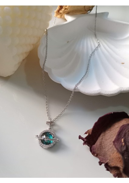 Galaksi Satürn Mavi Ay Yıldız Paslanmaz Çelik Kolye modelleri