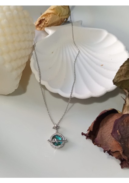 Galaksi Satürn Mavi Ay Yıldız Paslanmaz Çelik Kolye fırsatları