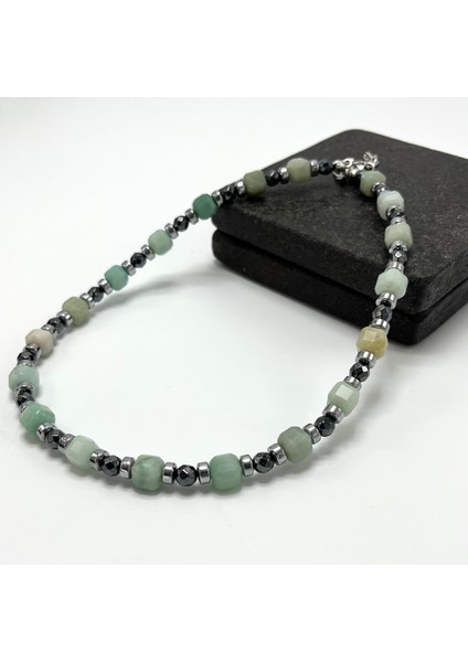 Sertifikalı Amazonit Taşı Küp Kesim Doğal Taş Çelik Kilit Sistemi 8 mm Kolye