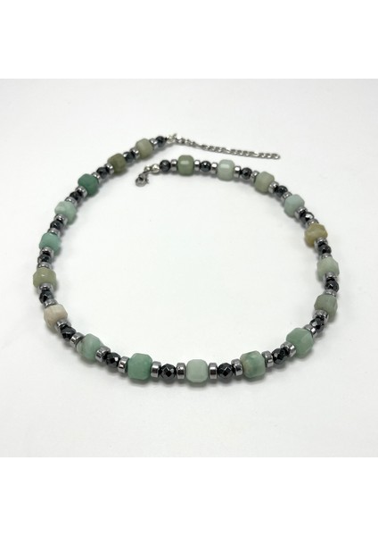 Sertifikalı Amazonit Taşı Küp Kesim Doğal Taş Çelik Kilit Sistemi 8 mm Kolye