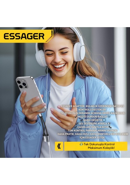 2in1 Type-C Adaptör | 60W Hızlı Şarj + 3.5mm Kulaklık Çıkışı, Hifi Ses ve Hızlı Şarj Adaptörü indirimleri