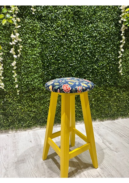 -Sarı Renk Kumaş Döşemeli Ahşap Tabure-Sandalye-70 cm -1 Adet