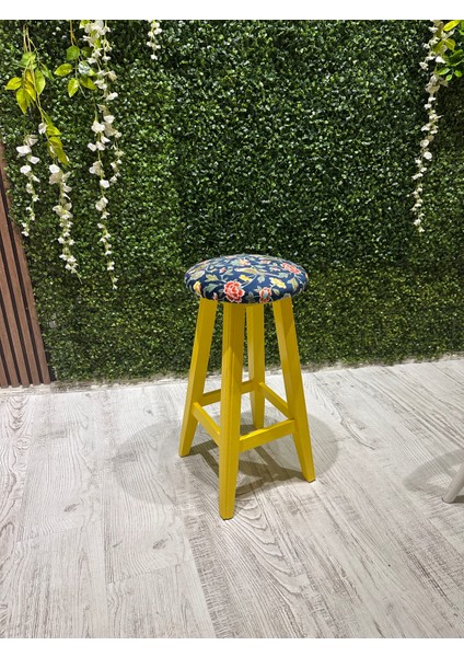 -Sarı Renk Kumaş Döşemeli Ahşap Tabure-Sandalye-70 cm -1 Adet fiyatları
