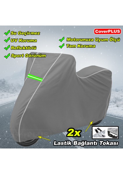 Reflektörlü Gri Dikişli Zontes Phantom S250 Pro Branda Motosiket Brandası Motor Örtüsü Çadır Su Geçirmez Motosiklet Kılıfı Motor Brandası modelleri