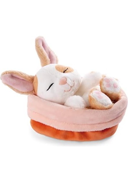 48707 Soft Toy Sleeping Pets Bunny Caramel Dotted In Peach Basket 12CM modelleri