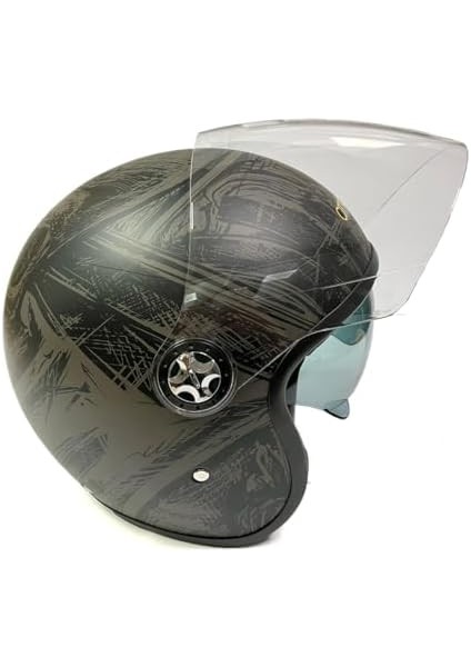 Motosiklet Yarım Kask , Grafiti Desenli, Çift Vizörlü, Vintage Stil, Terletme Yapmaz Pedler modelleri