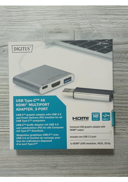 Dıgıtus USB Type-C 4K HDMI Multıport Çoklayıcı 3-Port