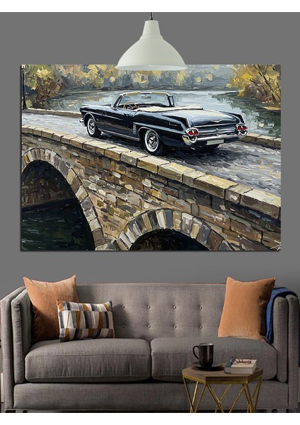 Taş Köprü Üzerinde Araba Dekoratif Kanvas - Mdf Ahşap Tablo fiyatları