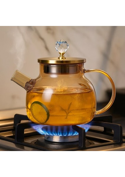 Borosilikat Cam Bitki Çayı Demliği 1000 ml Amber