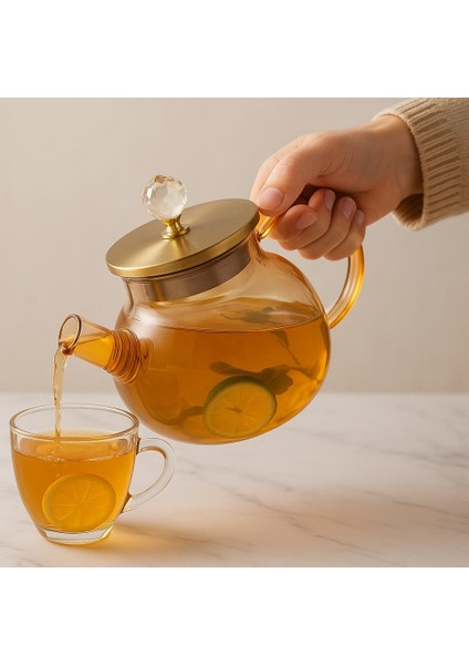 Borosilikat Cam Bitki Çayı Demliği 1000 ml Amber fiyatları