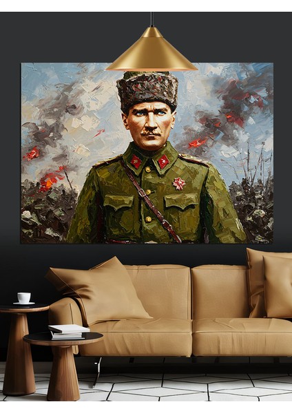 Asker Üniformalı Atatürk Dekoratif Kanvas - Mdf Ahşap Tablo