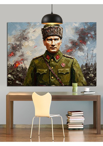 Asker Üniformalı Atatürk Dekoratif Kanvas - Mdf Ahşap Tablo fırsatları