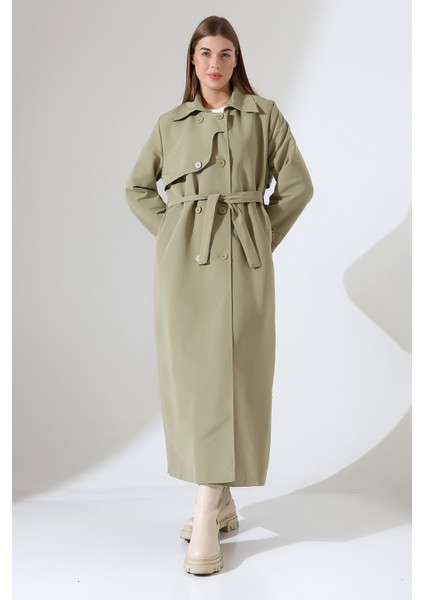 Amazon Keten Kumaş Uzun Boy Düğmeli Astarlı Yumuşak Dokulu Trenç Kot Mint Yeşil fiyatları