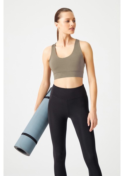 Haki Destekli Sırt Detaylı Kaplı Spor Sütyeni Strappy Back modelleri