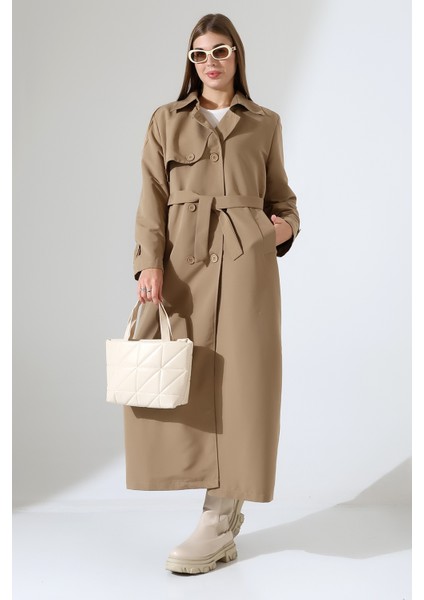 Amazon Keten Kumaş Uzun Boy Düğmeli Astarlı Yumuşak Dokulu Trenç Kot Vizon fiyatları