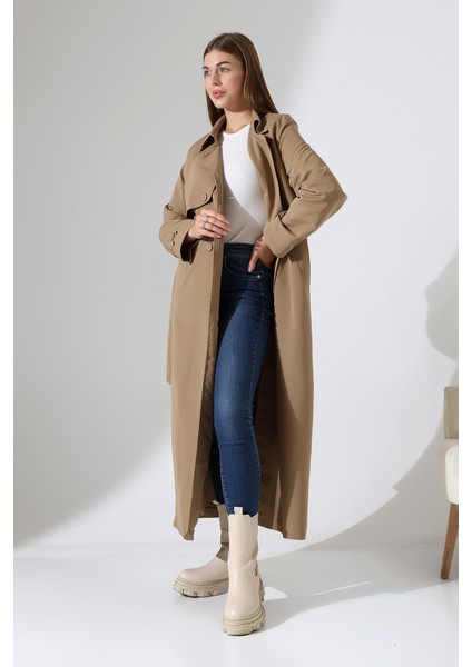 Amazon Keten Kumaş Uzun Boy Düğmeli Astarlı Yumuşak Dokulu Trenç Kot Vizon fırsatları