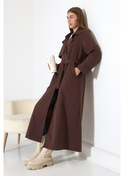 Amazon Keten Kumaş Uzun Boy Düğmeli Astarlı Yumuşak Dokulu Trenç Kot Koyu Kahve fiyatları