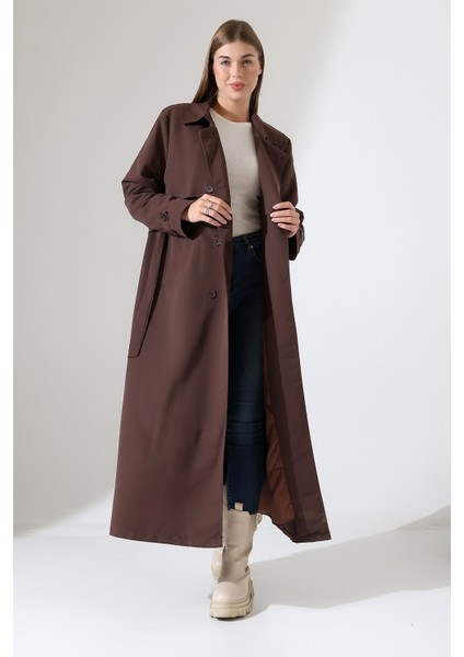 Amazon Keten Kumaş Uzun Boy Düğmeli Astarlı Yumuşak Dokulu Trenç Kot Koyu Kahve fırsatları