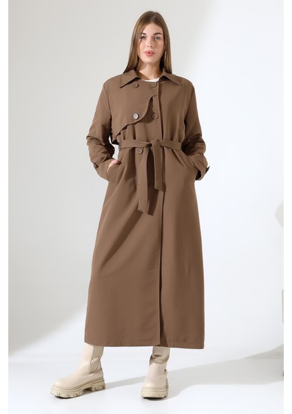 Amazon Keten Kumaş Uzun Boy Düğmeli Astarlı Yumuşak Dokulu Trenç Kot Sütlü Kahve fiyatları