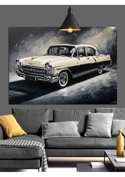 Siyah Beyaz Klasik Araba Dekoratif Kanvas - Mdf Ahşap Tablo fiyatları