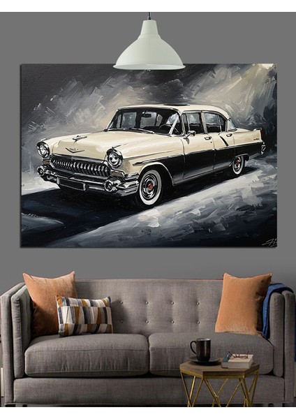 Siyah Beyaz Klasik Araba Dekoratif Kanvas - Mdf Ahşap Tablo modelleri