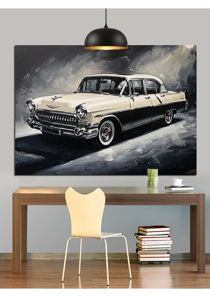 Siyah Beyaz Klasik Araba Dekoratif Kanvas - Mdf Ahşap Tablo fırsatları