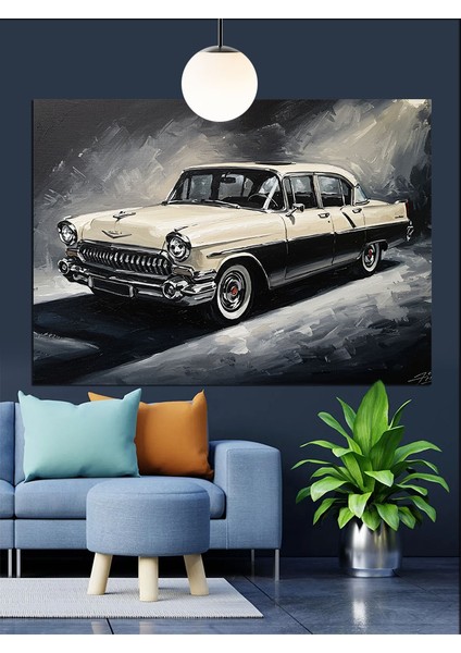 Siyah Beyaz Klasik Araba Dekoratif Kanvas - Mdf Ahşap Tablo indirimleri