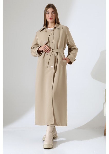 Amazon Keten Kumaş Uzun Boy Düğmeli Astarlı Yumuşak Dokulu Trenç Kot Bej fiyatları
