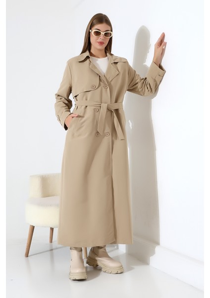 Amazon Keten Kumaş Uzun Boy Düğmeli Astarlı Yumuşak Dokulu Trenç Kot Bej fırsatları