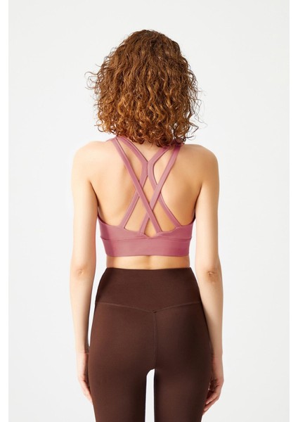 Gül Kurusu Destekli Sırt Detaylı Kaplı Spor Sütyeni Strappy Back modelleri