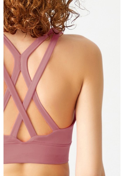 Gül Kurusu Destekli Sırt Detaylı Kaplı Spor Sütyeni Strappy Back fırsatları