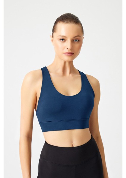 Lacivert Destekli Sırt Detaylı Kaplı Spor Sütyeni Strappy Back fırsatları