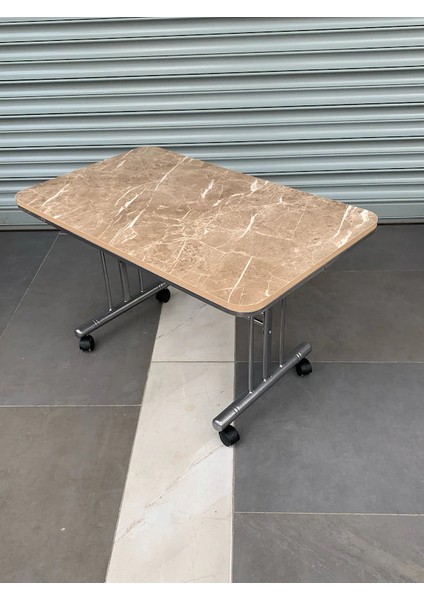 70*110 Pratik Tekerlekli Farklı Ren ve Desen Metal Ayaklı Masa, Orta Sehpa,çalışma Masası