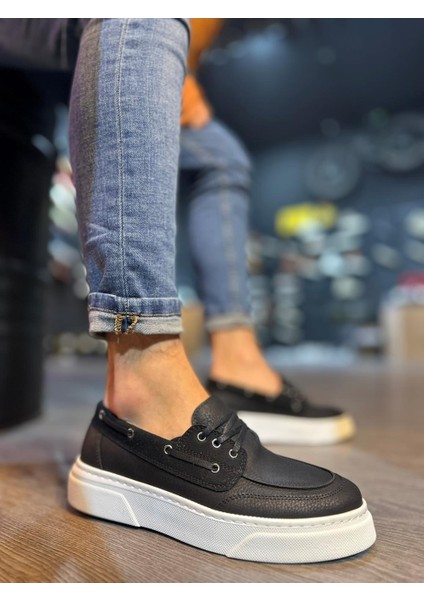 Yüksek Taban Günlük Ayakkabı 700 Siyah (Beyaz Taban)