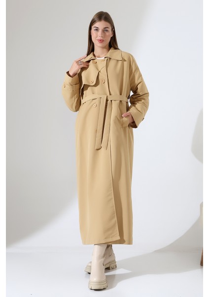 Amazon Keten Kumaş Uzun Boy Düğmeli Astarlı Yumuşak Dokulu Trenç Kot Camel fiyatları