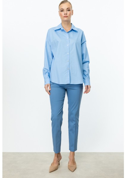 Kadın Kelebek Işlemeli Düğmeli Gömlek 3112 Mavi modelleri