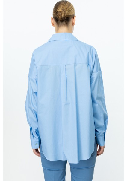 Kadın Kelebek Işlemeli Düğmeli Gömlek 3112 Mavi fırsatları