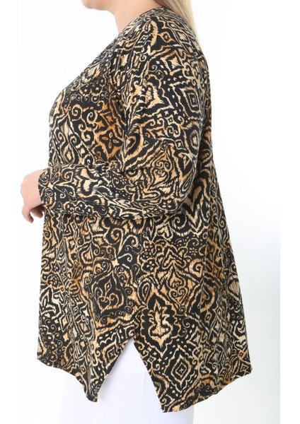 Yünlü Viskon Desenli Likralı Kadın Büyük Beden Tunik fiyatları