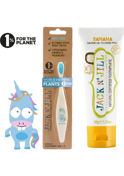 Jack N’jill Doğal Sertifikalı Bebek/çocuk Diş Seti (Unicorn Diş Fırçası + Muz Aromalı Diş Macunu 50G)