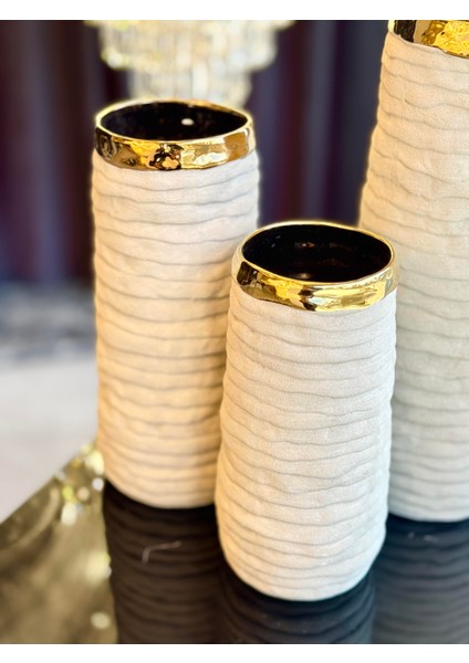 Seramik 3'lü Beyaz Traverten Vazo Seti fırsatları