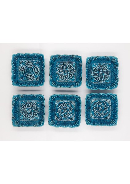 Turkuaz Kare Seramik Çerezlik – 6’lı Set | El Yapımı, Gıda Dostu Sosluk & Sunumluk fiyatları