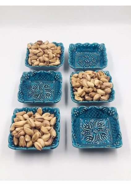 Turkuaz Kare Seramik Çerezlik – 6’lı Set | El Yapımı, Gıda Dostu Sosluk & Sunumluk fırsatları