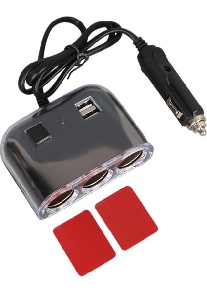 1505 12-24V Çift USB Girişli 120W 80CM Kablolu 3'lü Araç Çakmak Çoklayıcı indirimleri