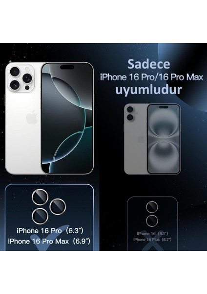 iPhone 16 Pro / 16 Pro Max Uyumlu Safir Lens Çizilmez Dayanıklı Kamera Koruyucu fiyatları