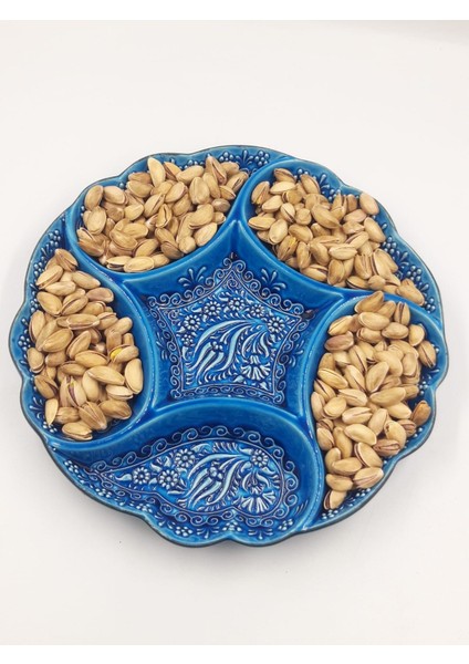 Rüzgargülü Model 6 Bölmeli El Yapımı Seramik Sunumluk | Çerezlik, Mezelik, Kahvaltılık Sunum Tabağı