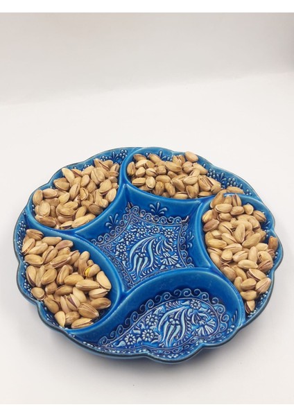 Rüzgargülü Model 6 Bölmeli El Yapımı Seramik Sunumluk | Çerezlik, Mezelik, Kahvaltılık Sunum Tabağı