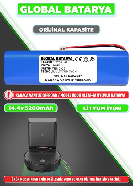 Karaca Vantuz Offroad Uyumlu Robot Süpürge Bataryası 14.4V 5200MAH Li-Ion Pil (Orijinal Kapasite)