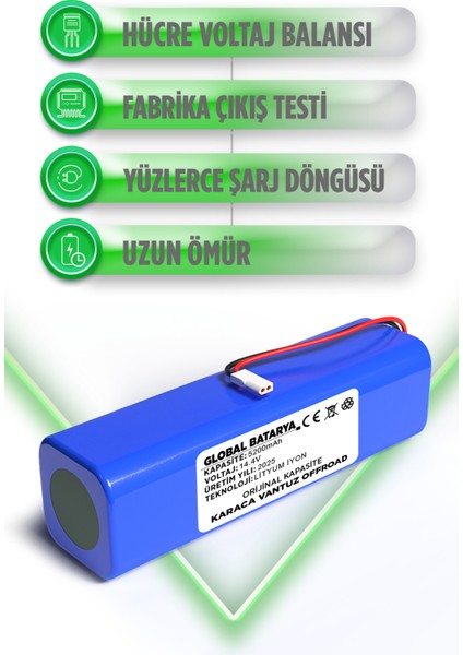 Karaca Vantuz Offroad Uyumlu Robot Süpürge Bataryası 14.4V 5200MAH Li-Ion Pil (Orijinal Kapasite) modelleri