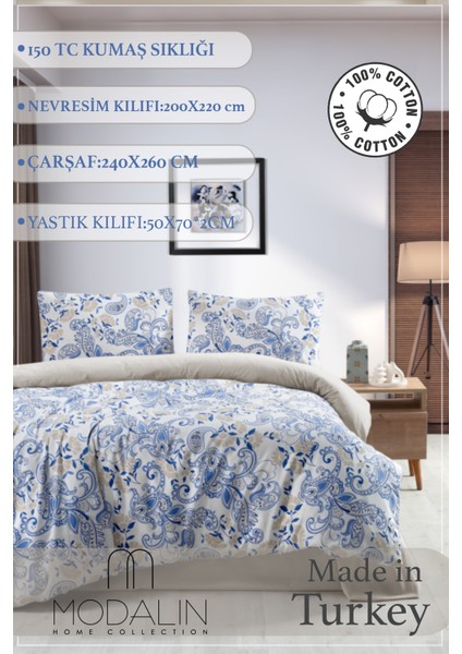 Çift Kişilik Nevresim Takımı 4 Parça Hürrem Çok Renkli - 200X220